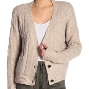 John + Jenn Cableknit Button Oatmeal Cardigan Sweater Size XS